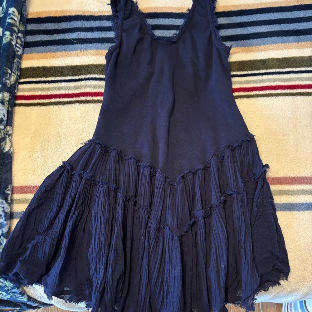 Free People Navy Sleeveless Tiered Crinkle Dress - Deep Navy